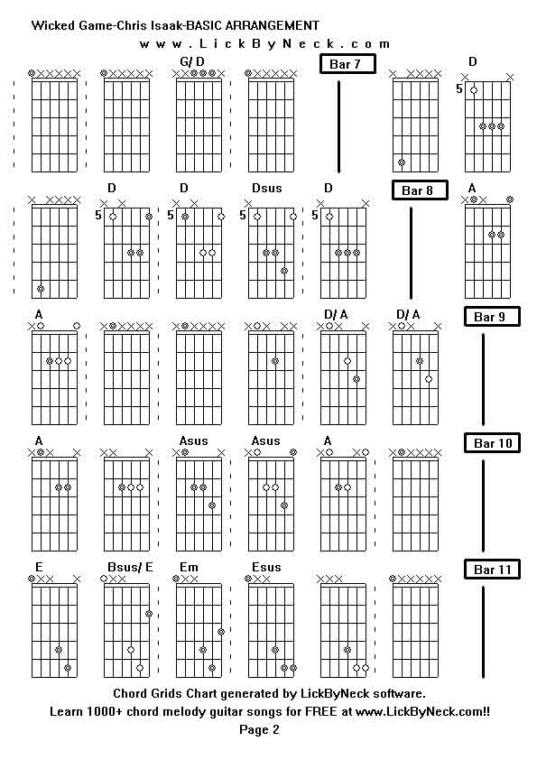 Chord Grids Chart of chord melody fingerstyle guitar song-Wicked Game-Chris Isaak-BASIC ARRANGEMENT,generated by LickByNeck software.